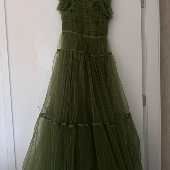 H&M Conscious Exclusive Green Tulle Ruffle Maxi Ball Gown Dress Size 4 - Picture 3 of 5